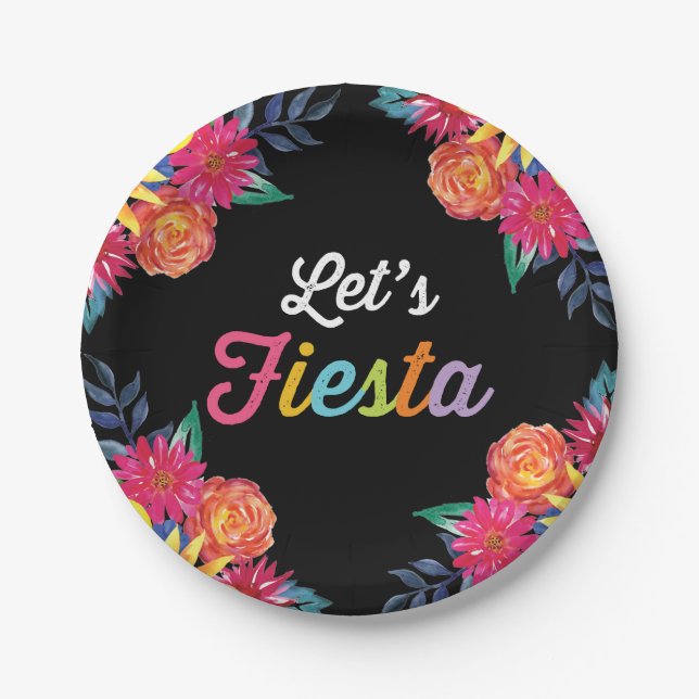 Let's fiesta Paper Plates. Mexican Flowers Paper Plate (Front)