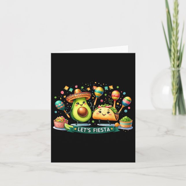 Let's Fiesta Taco Avocado Funny Cinco De Mayo Mexi Card (Front)