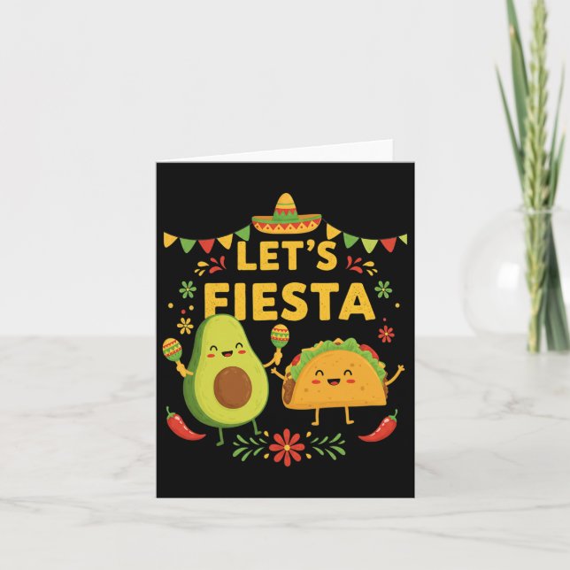 Lets Fiesta Taco Avocado Funny Cinco De Mayo Mexic Card (Front)