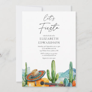 Let's Fiesta Watercolor Cactus Bridal Shower Invitation