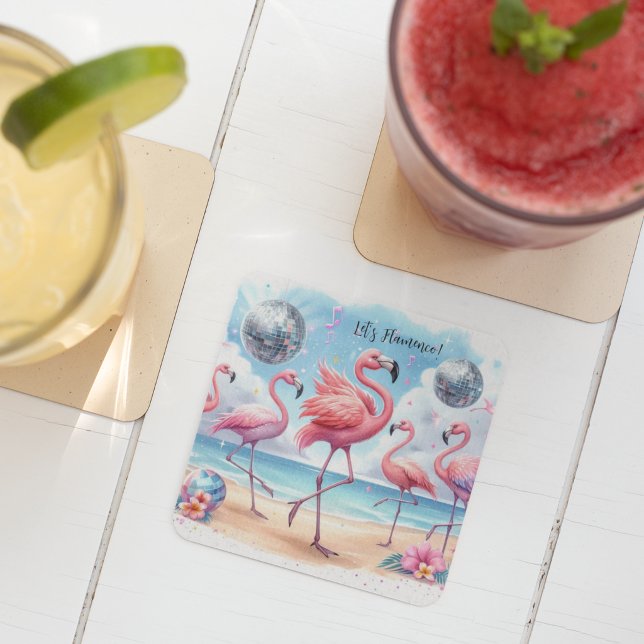Let's Flamenco! Birthday Beach Bash  Square Paper Coaster (Creator Uploaded)