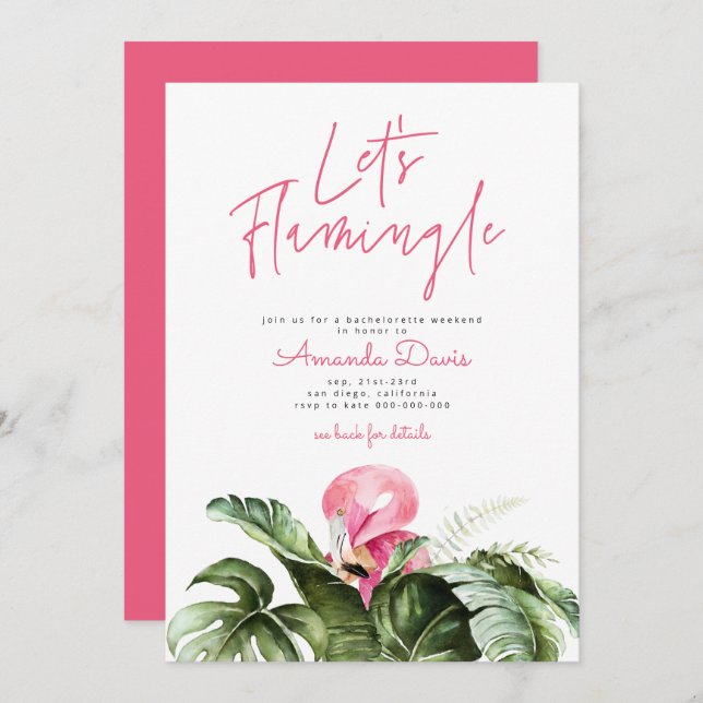 Let's Flamingle Bachelorette Weekend Itinerary Invitation (Front/Back)
