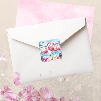 Let's Flamingle Beach Party Birthday Square Sticker