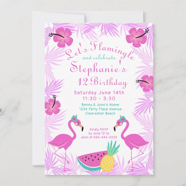 "Let's Flamingle" Birthday Party Pink Invitation (Front)