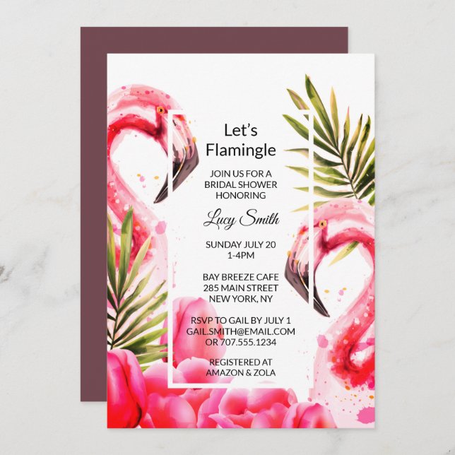 Let's Flamingle Bridal Shower | Flamingoes Invitation (Front/Back)