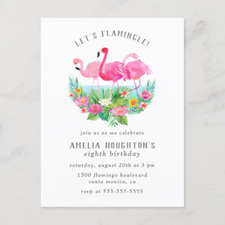 Let's Flamingle Flamingo Lagoon Birthday Party Invitation Postcard