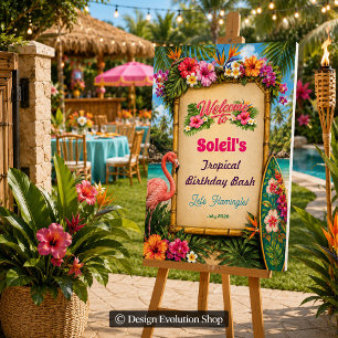 Let's Flamingle Luau Tropical Beach Welcome Sign
