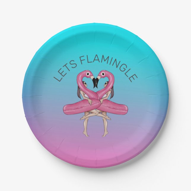 Let's Flamingle Party Float Ombre Pink Paper Plate (Front)