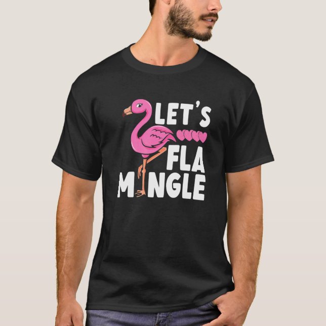 Let's Flamingle Pink Flamingo Heart Bird  Summer P T-Shirt (Front)