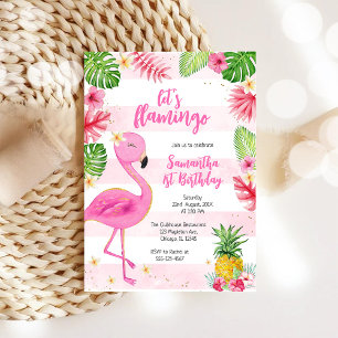 Let's Flamingle Pink Girl Tropical Birthday Invitation
