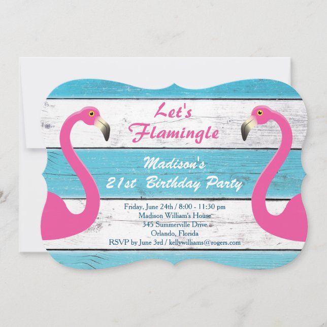 Let's Flamingle Striped Birthday Party Invitation (Front)