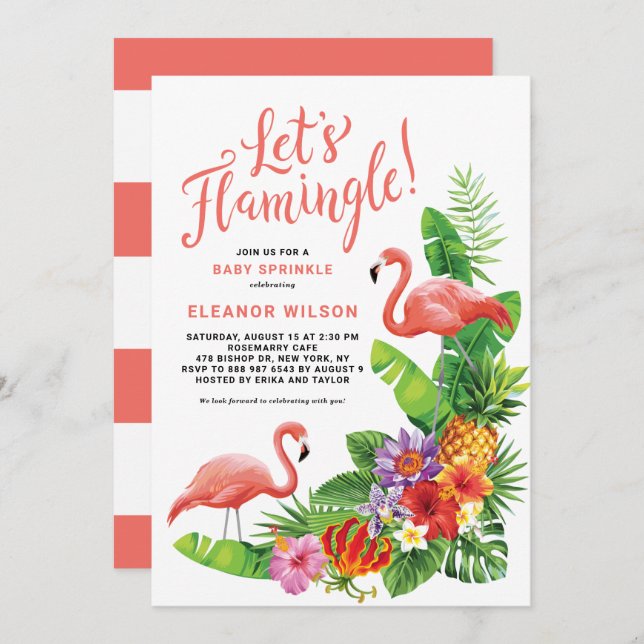 Let's Flamingle Tropical Baby Sprinkle Shower Invitation (Front/Back)