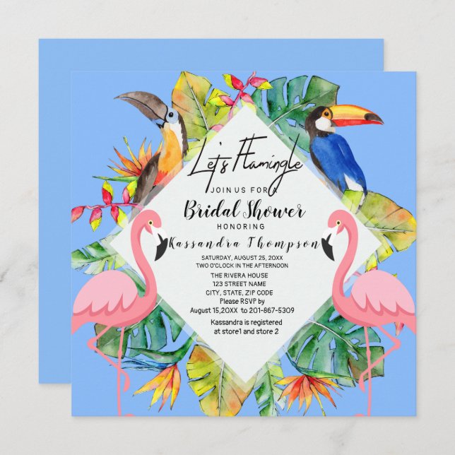 Let's Flamingle Tropical Bridal Shower Invitation (Front/Back)