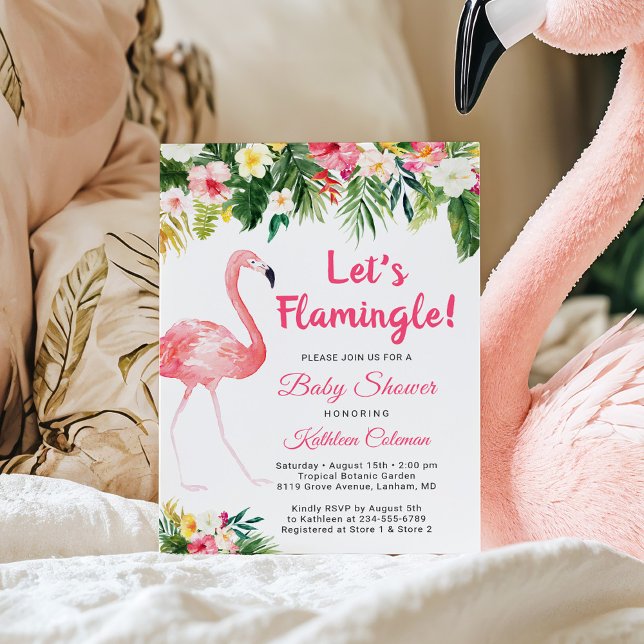 Let's Flamingle Tropical Floral Baby Shower Invitation (Creator Uploaded)