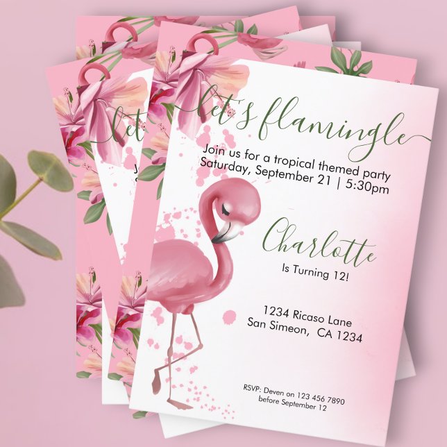 Lets Flamingle Tropical Pink Flamingo Birthday Invitation (Creator Uploaded)