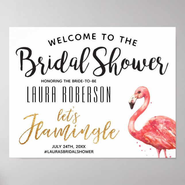 Let's Flamingle Watercolor | Bridal Shower Welcome Poster (Front)