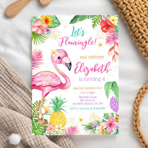 Let's Flamingo Flamingle Tropical Birthday  Invitation
