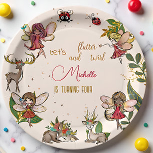 Let's flutter and twirl, fairy garden birthday paper plate
