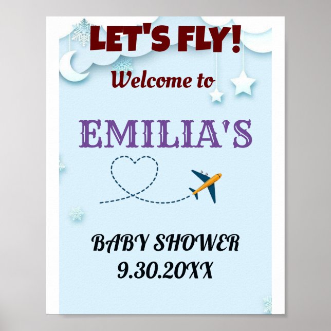 Let's Fly Baby Shower Welcome Sign - Custom  (Front)