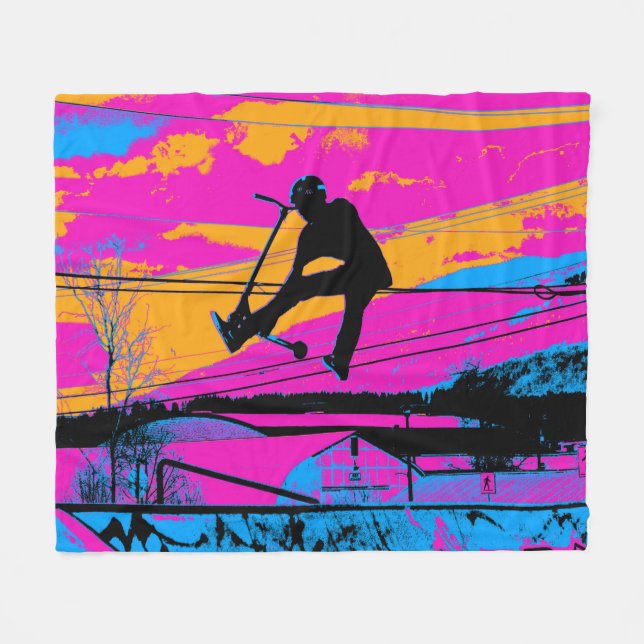 "Lets Fly!"  High Flying Scooter Fleece Blanket (Front (Horizontal))