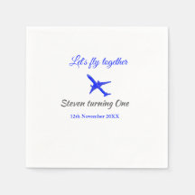 Let's fly together first birthday plane blue silve