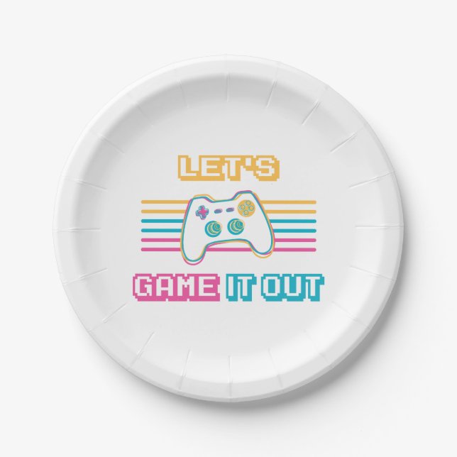Let's game it out - Retro style Paper Plate (Front)