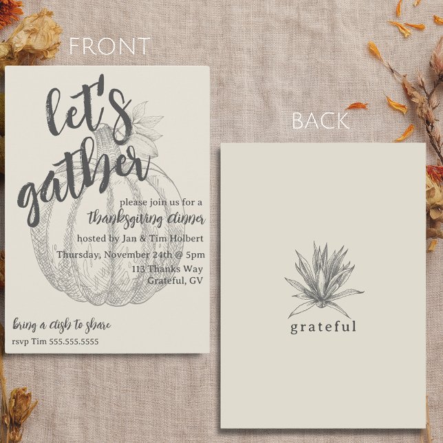 Let's Gather Elegant Pumpkin Thanksgiving Dinner Invitation (Let's Gather Elegant Pumpkin Thanksgiving Dinner Invitation)