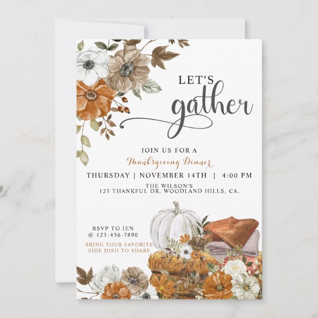Let's Gather, Thanksgiving Dinner, Holiday Invite (Front)