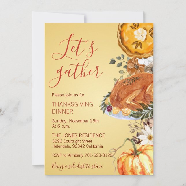 Let's gather Thanksgiving Dinner Invitation (Front)