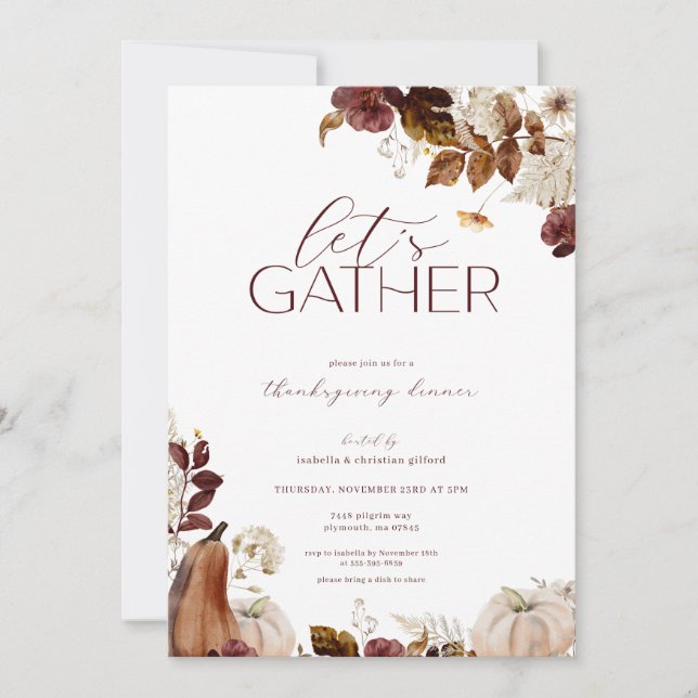 Let's Gather Thanksgiving Dinner Invitation  (Front)