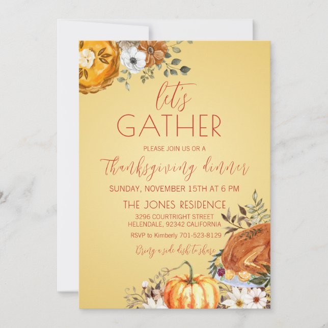Let's gather Thanksgiving Dinner Invitation (Front)