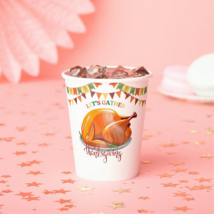 Let's Gather Thanksgiving Turkey Feast Baby Shower Paper Cups