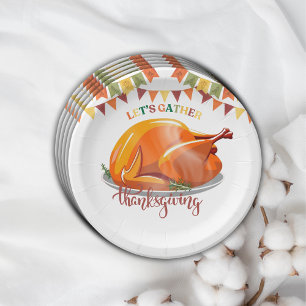 Let's Gather Thanksgiving Turkey Feast Baby Shower Paper Plate