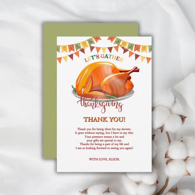 Let's Gather Thanksgiving Turkey Feast Baby Shower Thank You Card (Creator Uploaded)