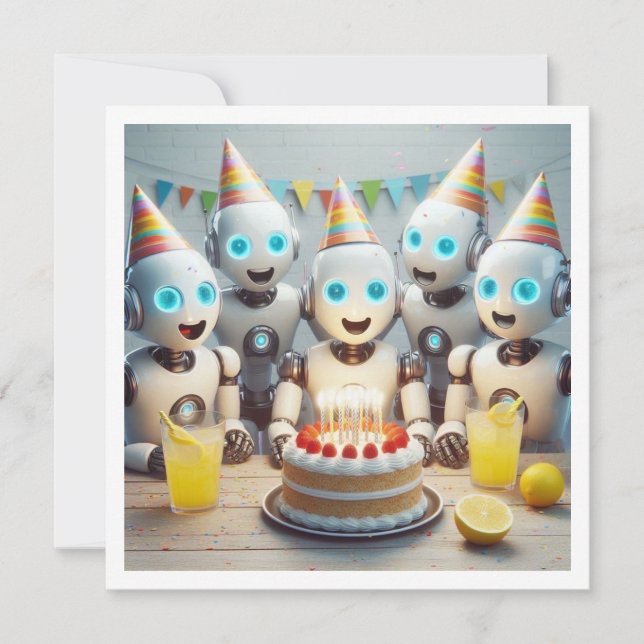 Let's gear up for robot birthday, science birthday invitation (Front)