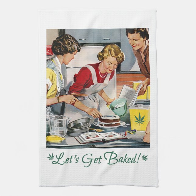 LET'S GET BAKED Funny Pot Pun Tea Towel (Vertical)