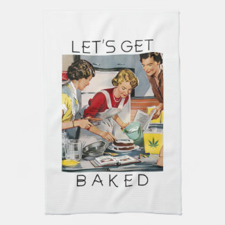 LET'S GET BAKED Funny Pot Pun Tea Towel