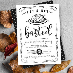 "Let's Get Basted" Modern Thanksgiving Dinner Invitation