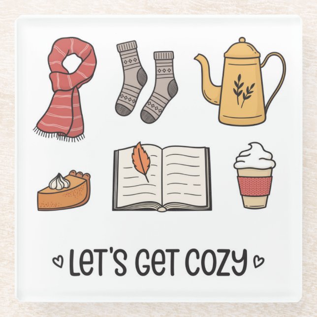 Let's Get Cosy Glass Coaster (Front)