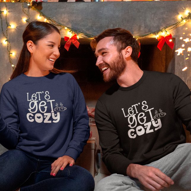Lets Get Cosy White Script Hearts Cocoa Holiday T-Shirt (Creator Uploaded)