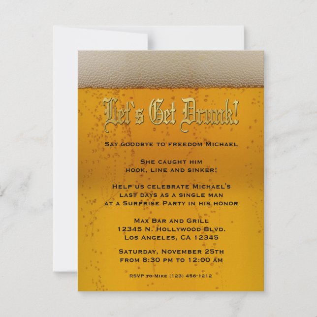 Let's get drunk! Beer Bachelor Party invites (Front)