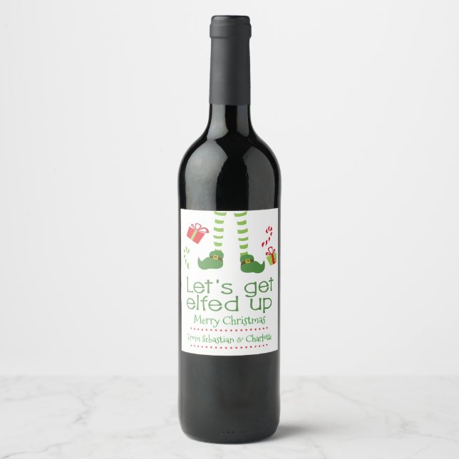 Lets Get Elfed Up Christmas Personalised Wine Label (Front)