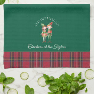Lets Get Elfed Up Cute Elf Personalised Christmas Tea Towel