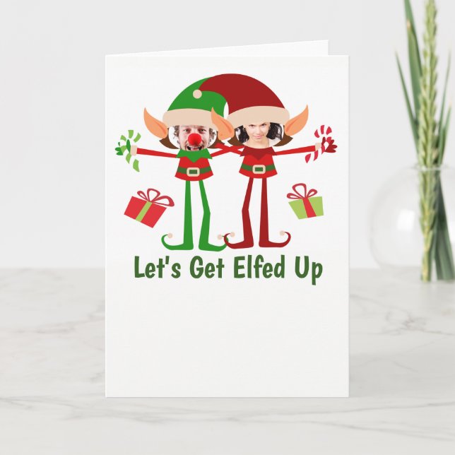Lets Get Elfed Up Humour Personalised Christmas Invitation (Front)