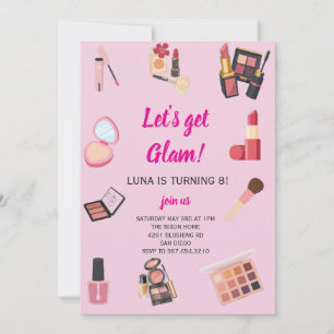 Let's Get Glam Makeup Birthday Invitation Pink
