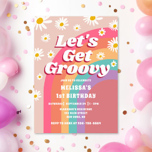 Let's Get Groovy Daisy Rainbow Retro Birthday Invitation