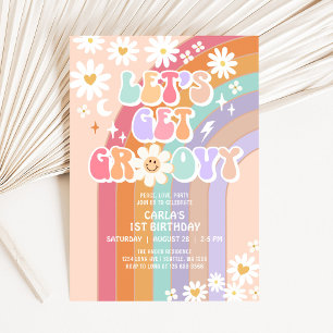 Let's Get Groovy Daisy Rainbow Retro Birthday Invitation