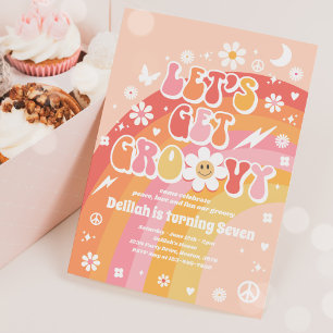 Let's Get Groovy Hippie Rainbow 70s Birthday Party Invitation