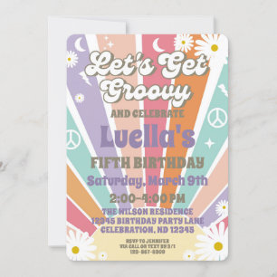 Let's Get Groovy Hippy Sun & Daisy Girls Birthday Invitation