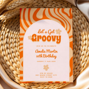 let's get groovy orange retro birthday invitations